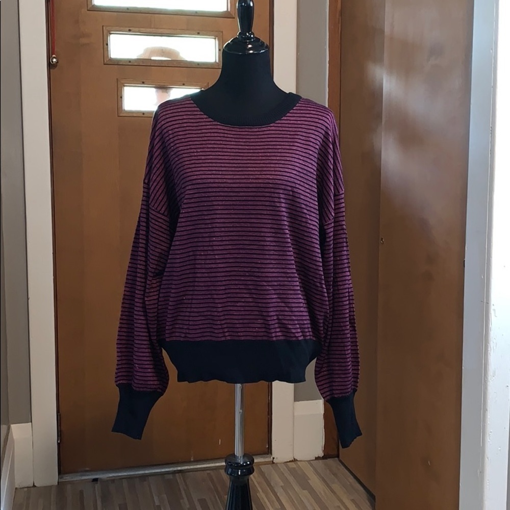 Nine West black and metallic pink striped sweater